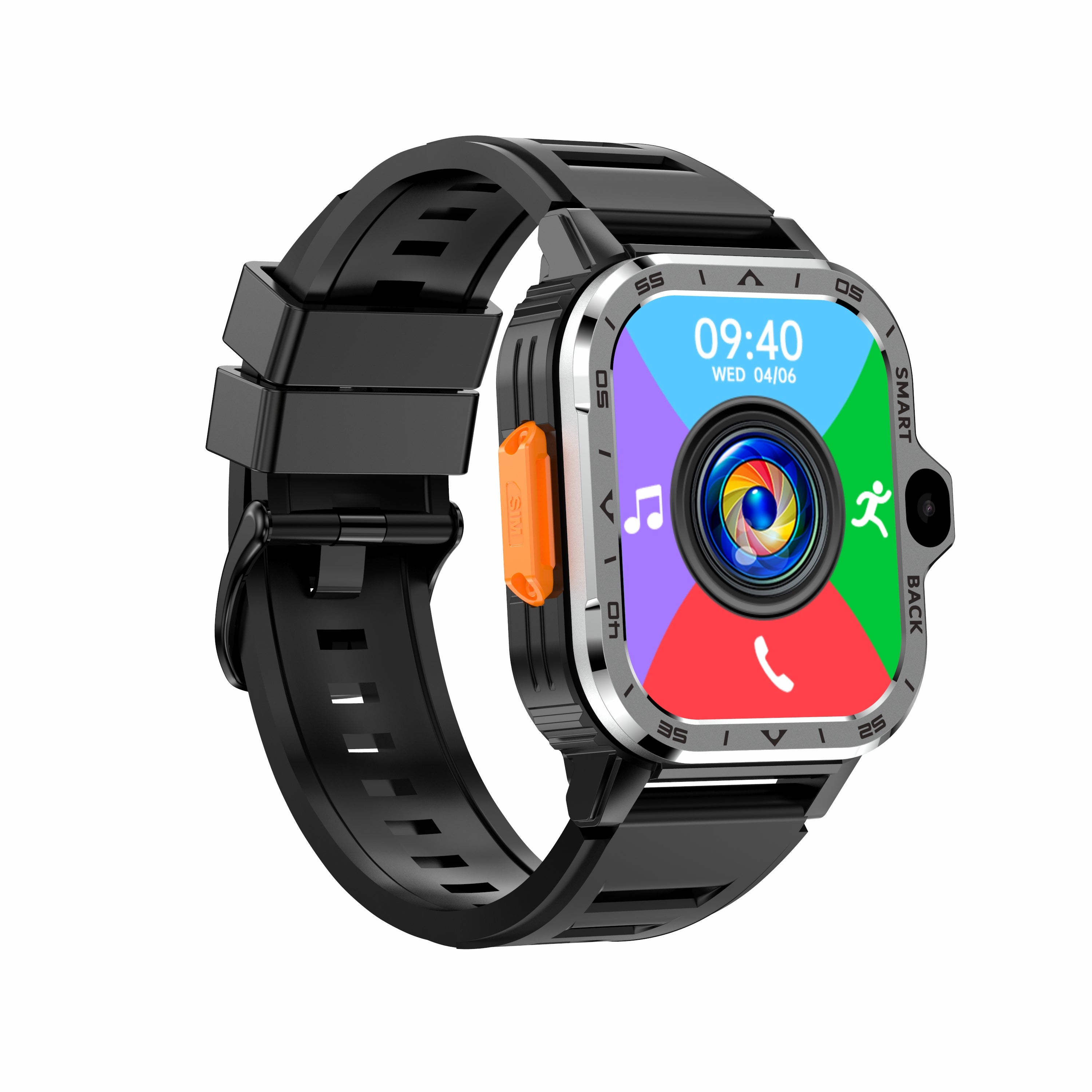 V.I.P Digital Presence AP8 smart watch with 4G, dual HD camera, WiFi, 2+16GB storage, and health monitoring features.