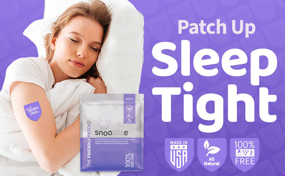 Friendly Patch Co Snooze Melatonin Sleep Patches with Ashwagandha, Magnesium BHB, Valerian root, 8-pack for travel sleep support