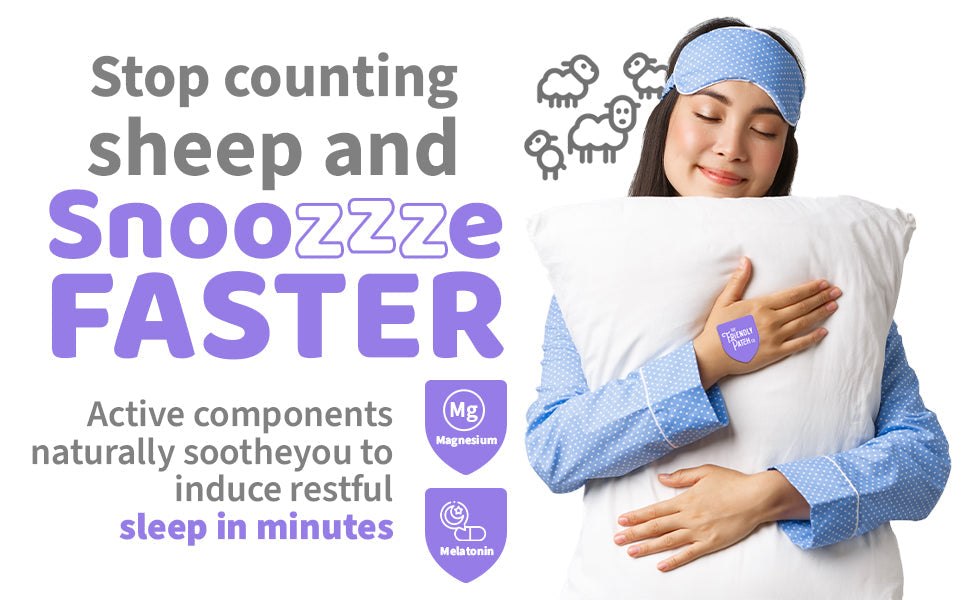 Friendly Patch Co melatonin sleep patches with ashwagandha, magnesium BHB, and valerian root for travel, 8-pack wearable skin supplements.