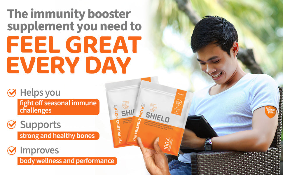 Eight Shield Wellness immunity patches by Friendly Patch Co, wearable skin supplements for immune support during travel.