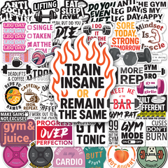 BLAUBECK gym stickers 45-pack with waterproof glossy vinyl fitness-themed designs for water bottles, laptops, and workout decor