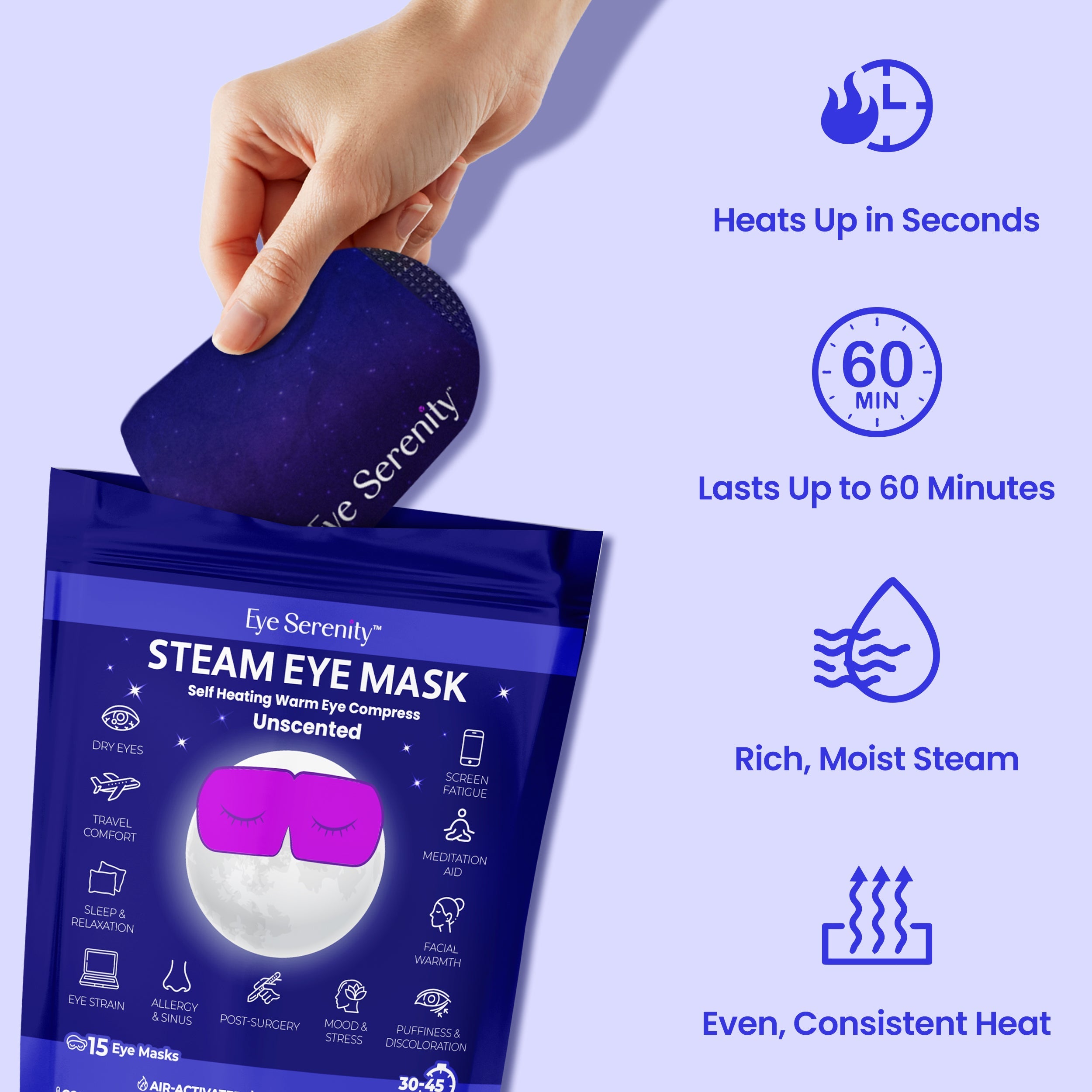 Lure Essentials steam eye mask and chill eye mask bundle showing soothing fabric and packaging for relaxation and eye comfort.