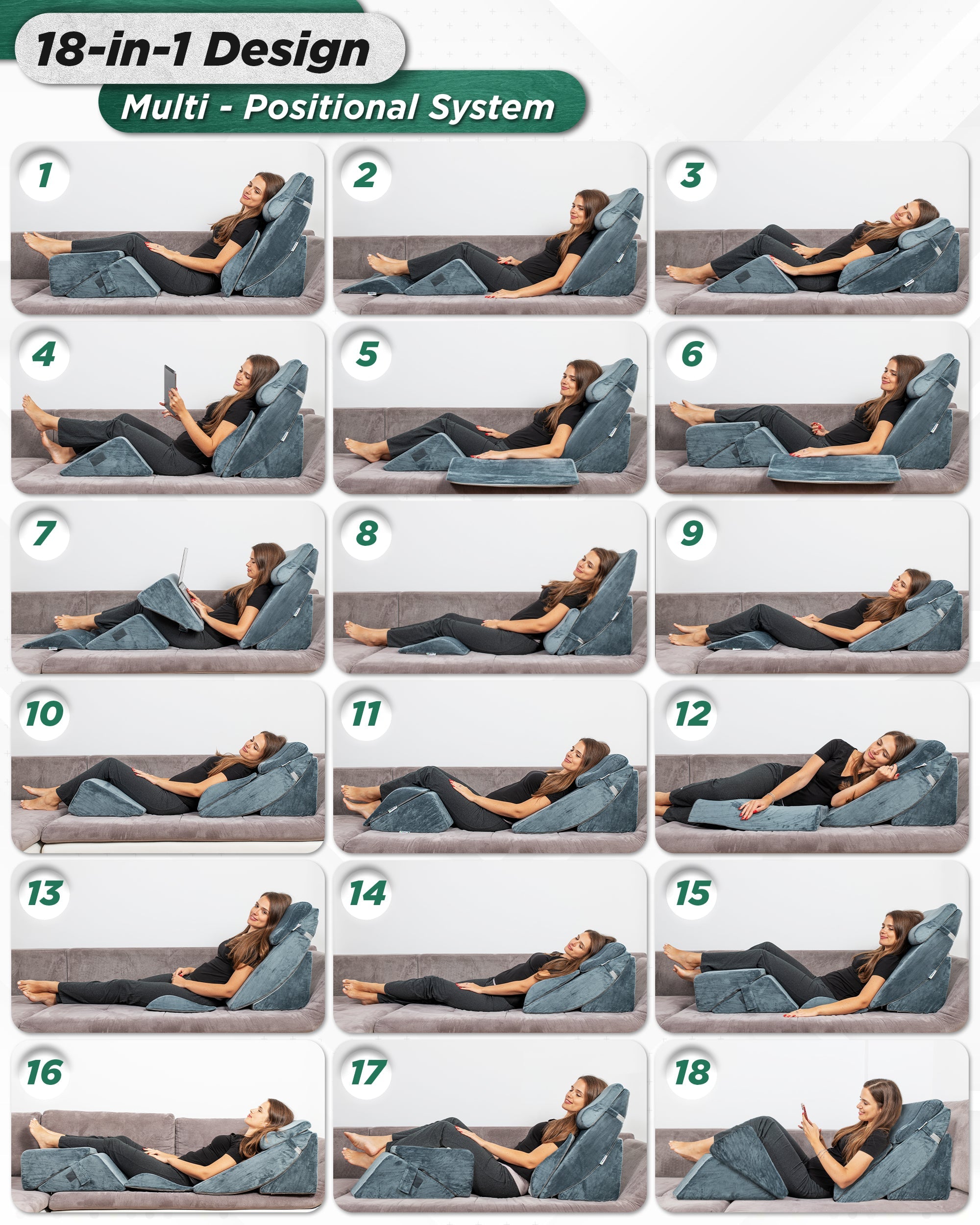 Lunix LX13 6-piece bed wedge pillow set with adjustable support for legs and body, ideal for comfort and health.