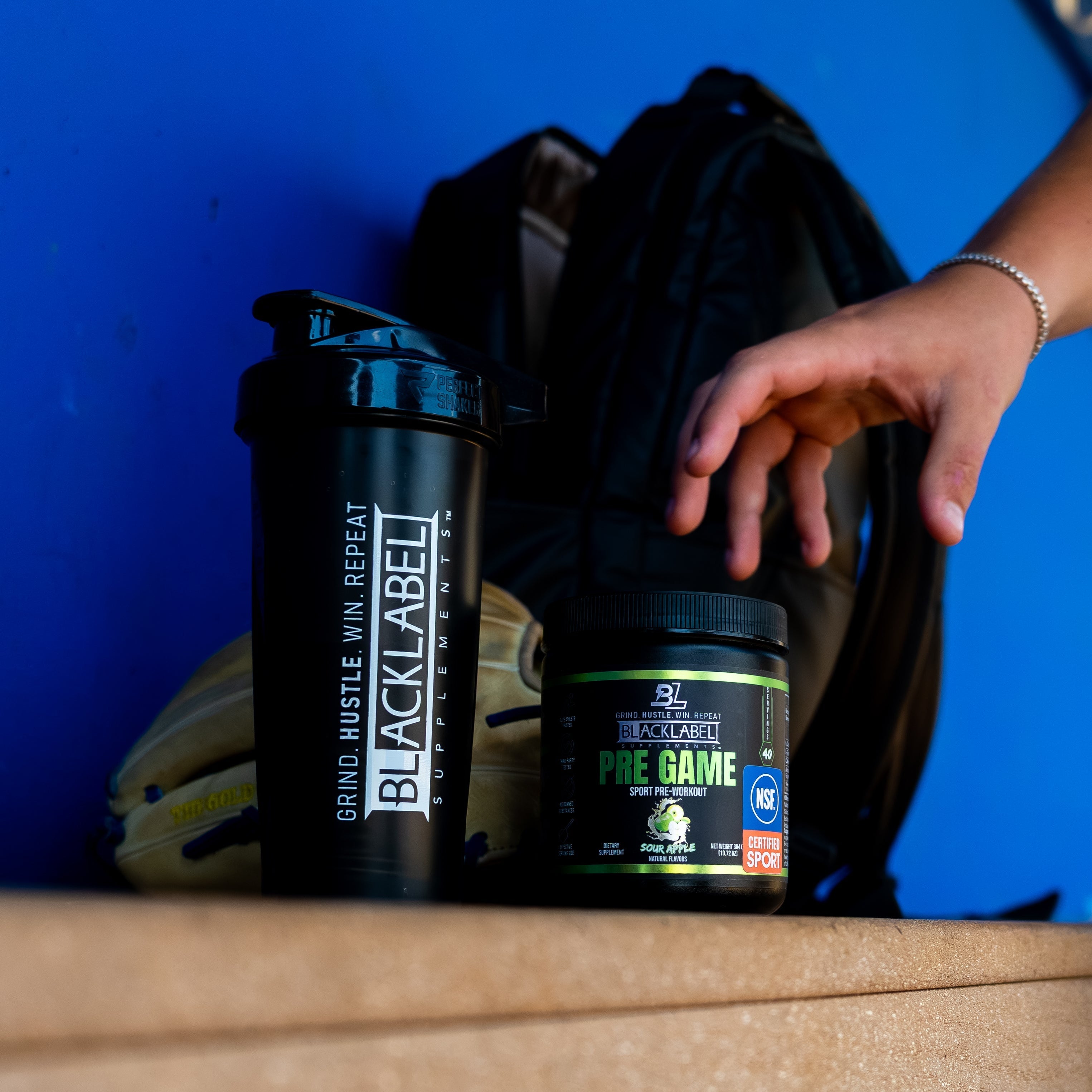 BlackLabel Supplements 28 oz shaker bottle for mixing protein shakes and supplements, with a sleek black design and secure lid.