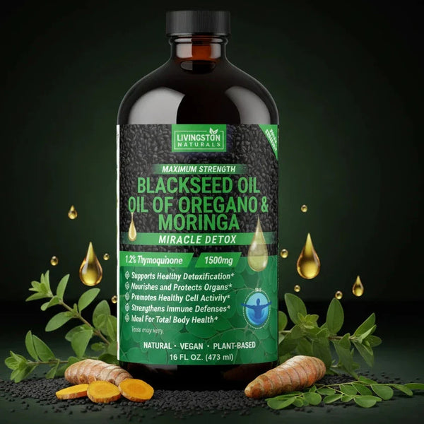 Vegan supplement by VeggieVerve featuring organic black seed oil with oregano and moringa in a liquid bottle.