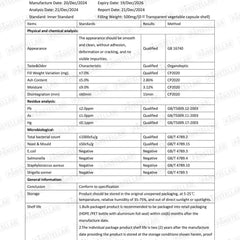 Certificate of analysis for Panstellar Essentials Akkermansia Muciniphila 500B AFU probiotic gut health supplement.