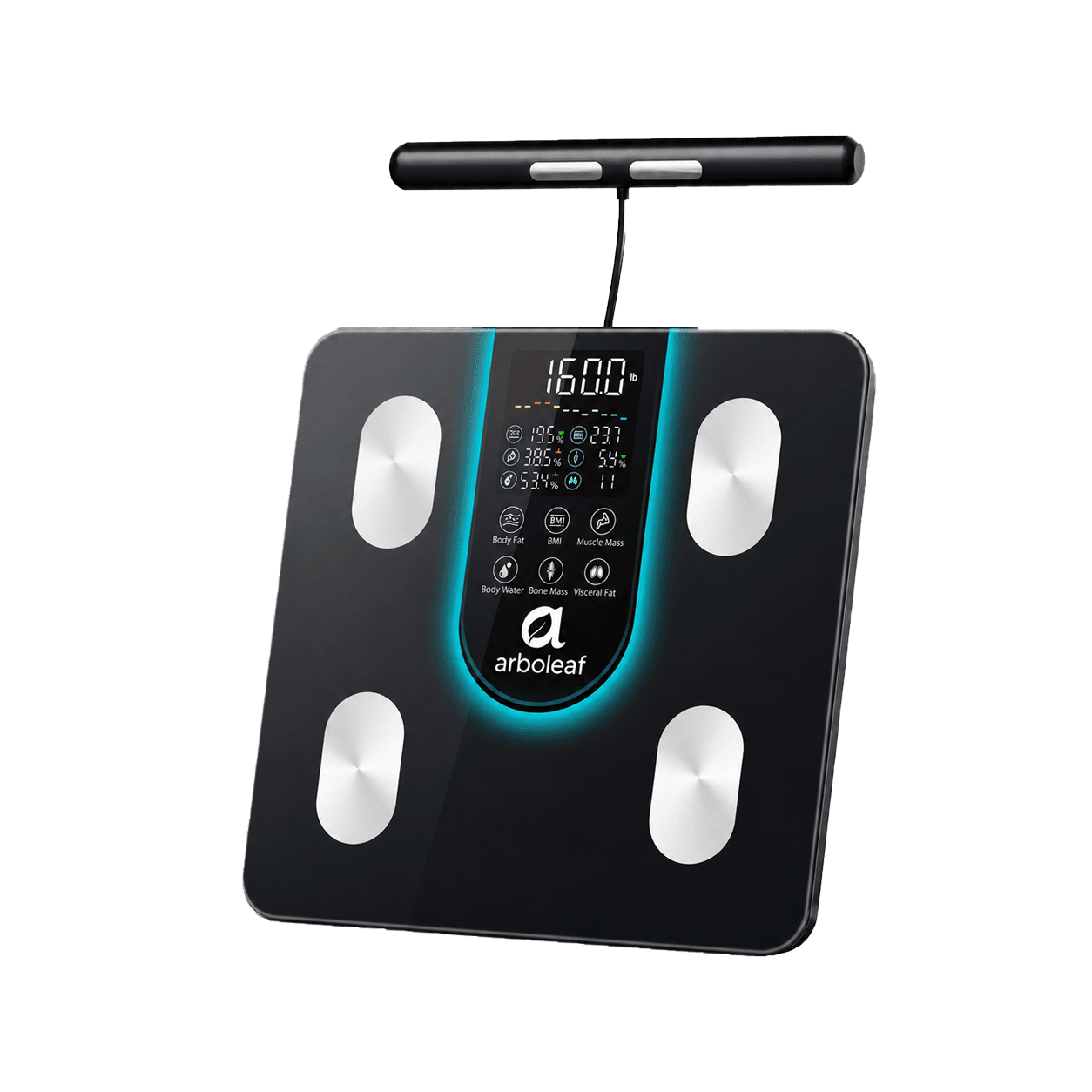 Arboleaf Segmental Smart Scale CS10K showing digital display and sleek design for body composition measurement.