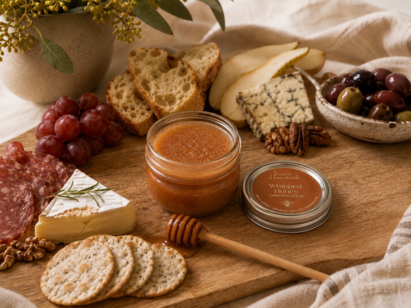 Inspira Homestead Southern Honey gift set with Cinnamon Dolce scented candle in a decorative jar.