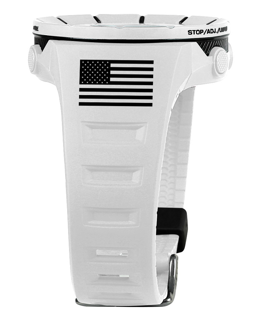 Digital Coliseum Fit™ Freedom Edition watch by Rockwell Time with a white and black band, showcasing its sleek design.