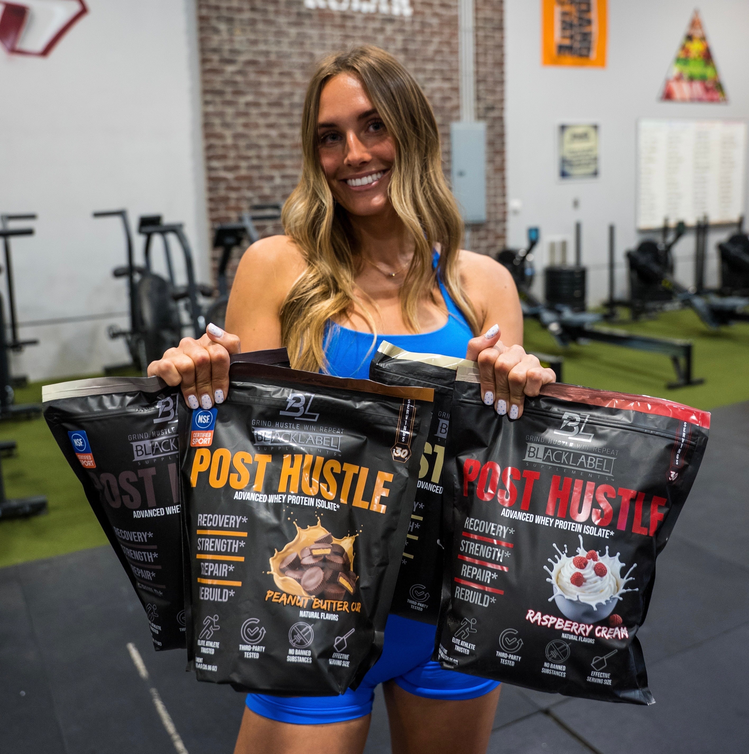 BlackLabel Supplements POST HUSTLE supplement bottle with label and cap, showcasing the product for post-workout recovery.