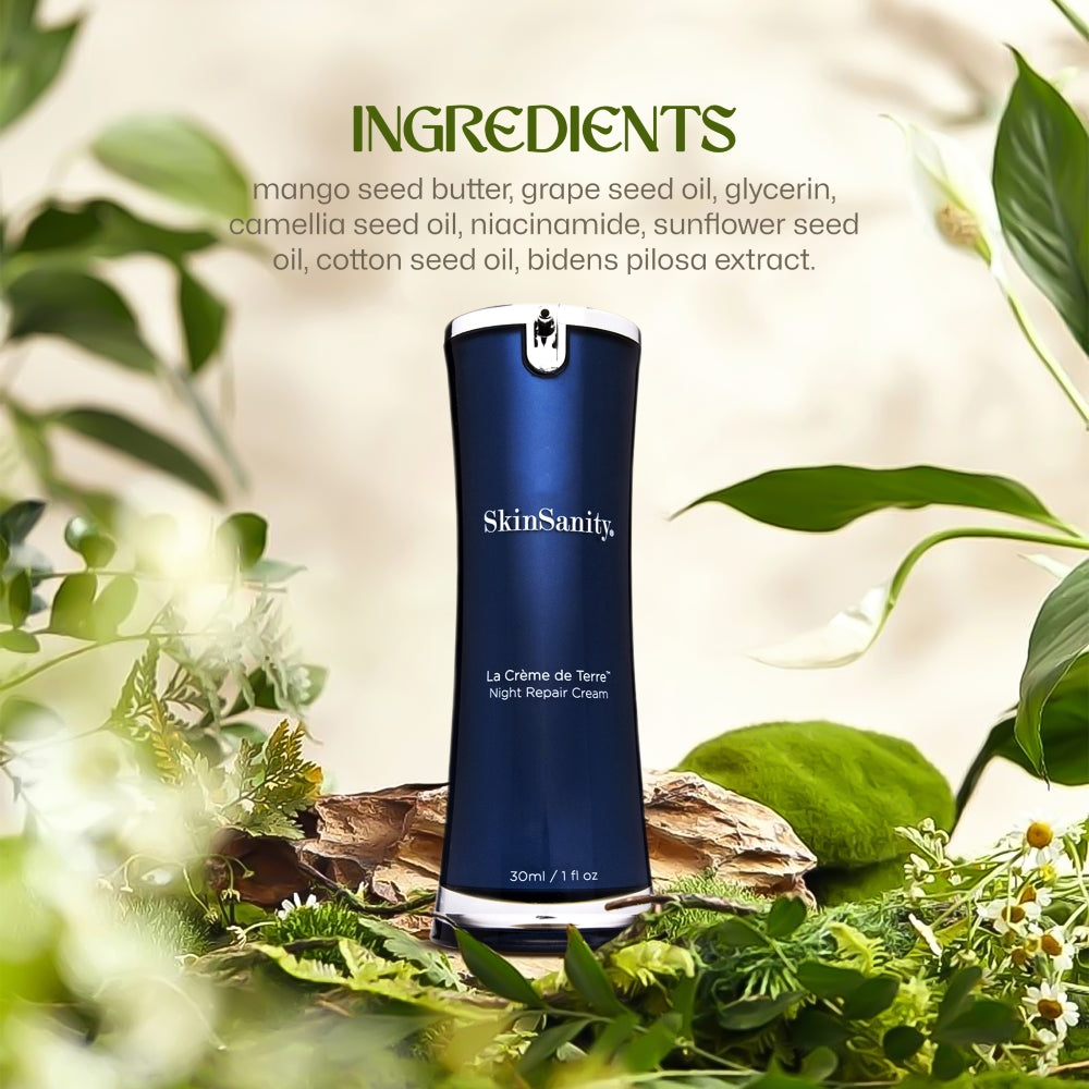 SkinSanity® Le Creme de Terre night cream in a 1 fl oz jar, featuring a luxurious, natural skincare product from Best Clean Beauty.
