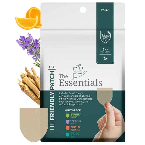 Set of eight Friendly Patch Co Essentials Vitamin Patches for boosting energy, relaxing, sleeping, and supporting immunity.