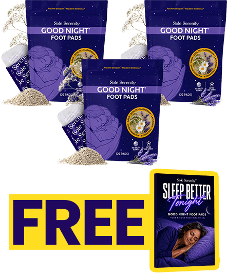 Lure Essentials Good Night Sleep and Detox Foot Pads in a three-pack, showing the product packaging and application tips.
