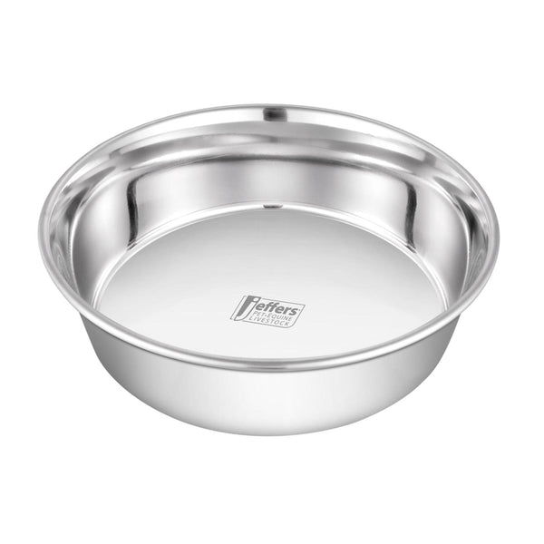 Jeffers heavy weight stainless steel pet bowls for food and water, chew-resistant, dishwasher safe, durable pet feeding dishes.