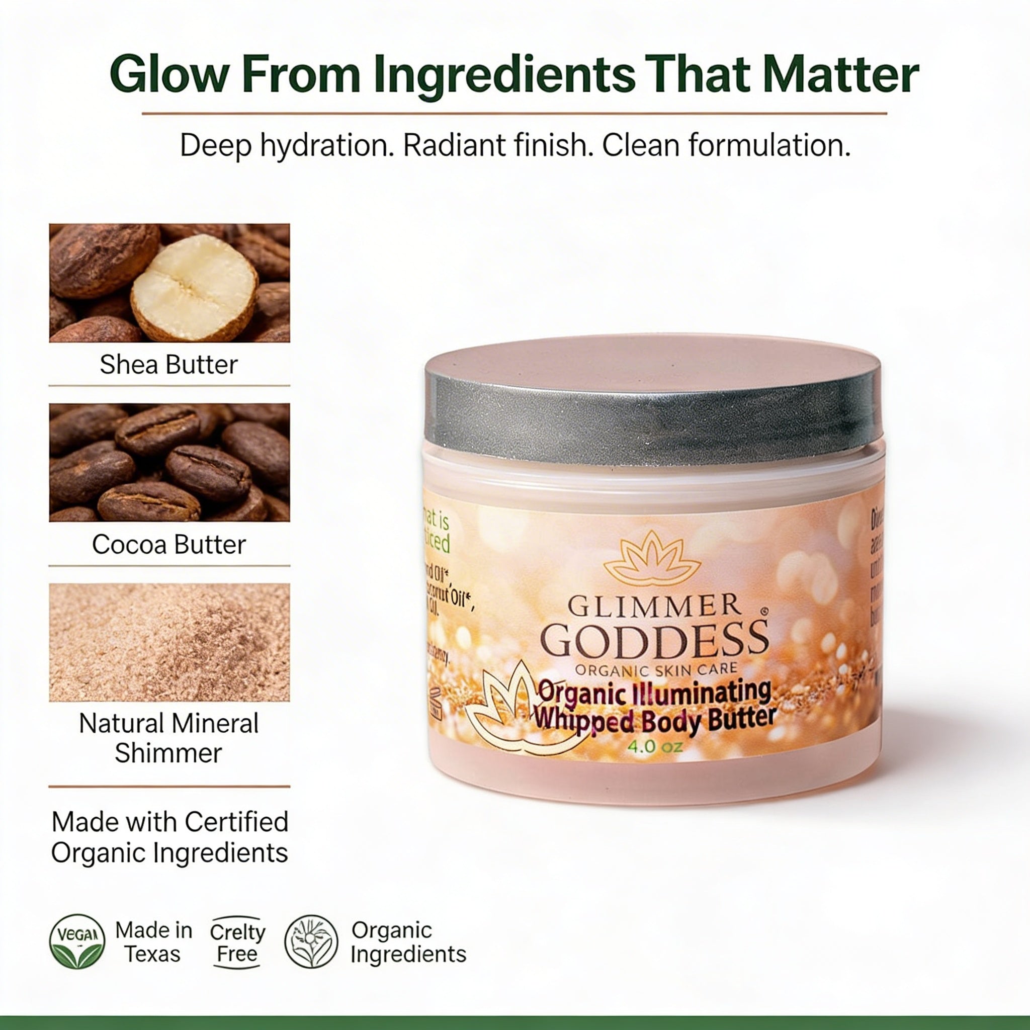 Organic Shimmer Body Butter – Radiant, Deep Hydration