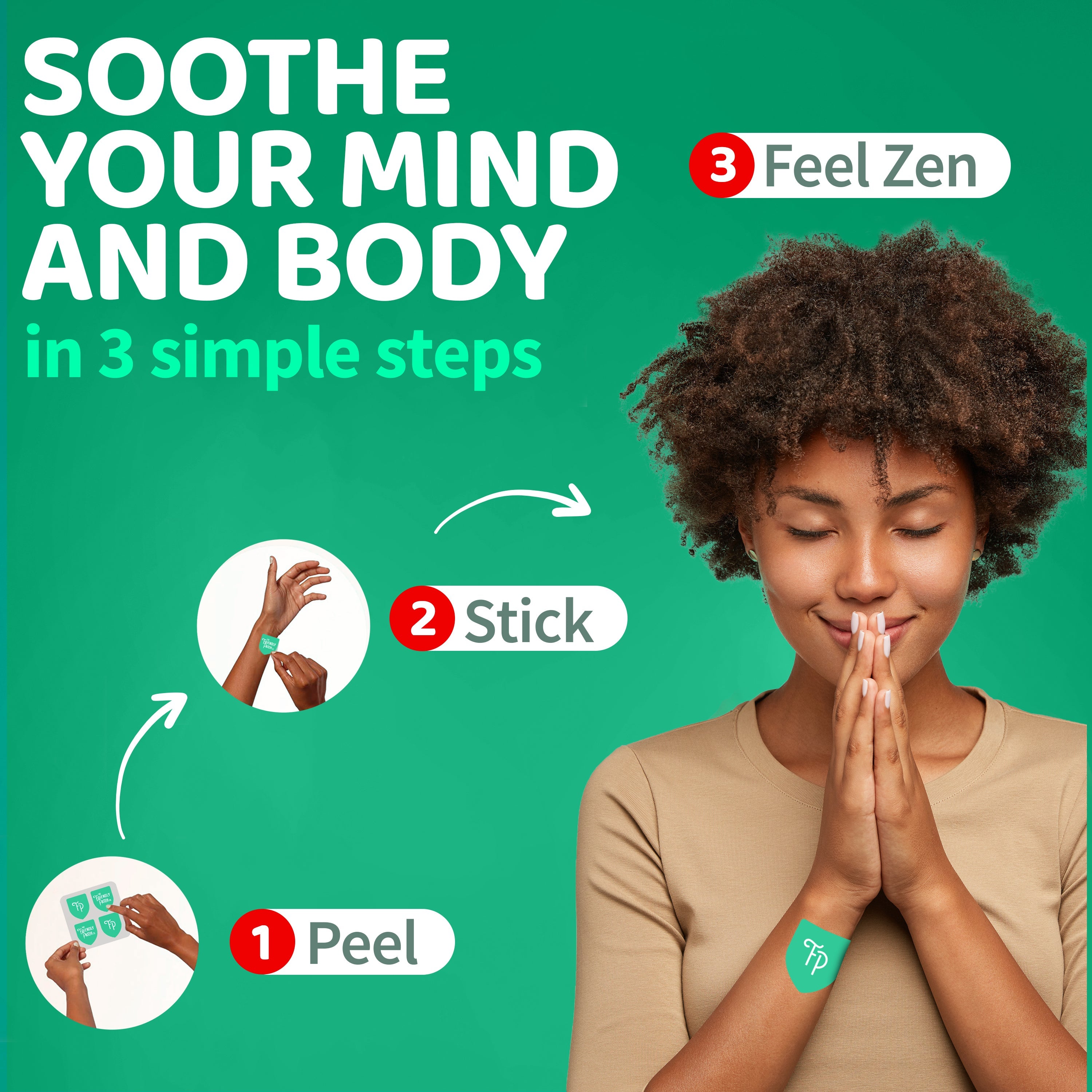 Set of 8 Zen Relax & Let Go travel patches by Friendly Patch Co, wearable skin supplement for stress relief and calm.