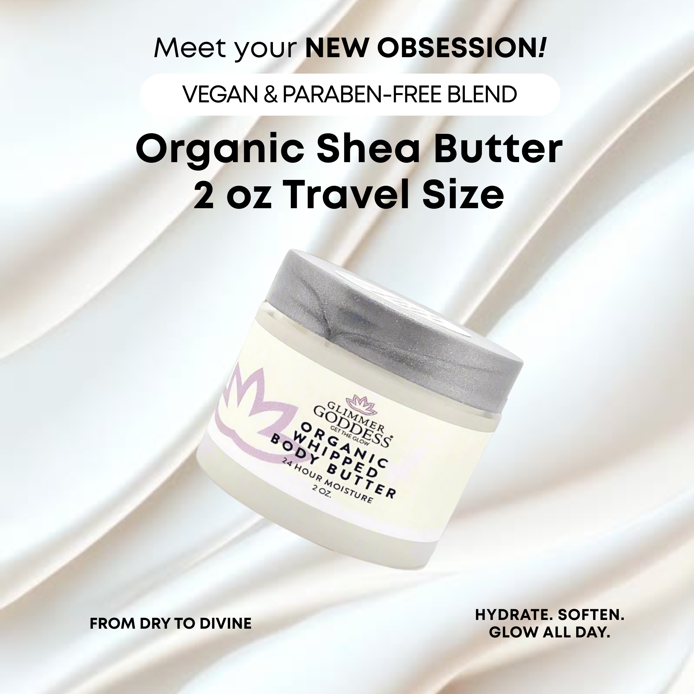 Organic Whipped Body Butter 2 oz – Mini Travel Size for Dry Skin & Eczema