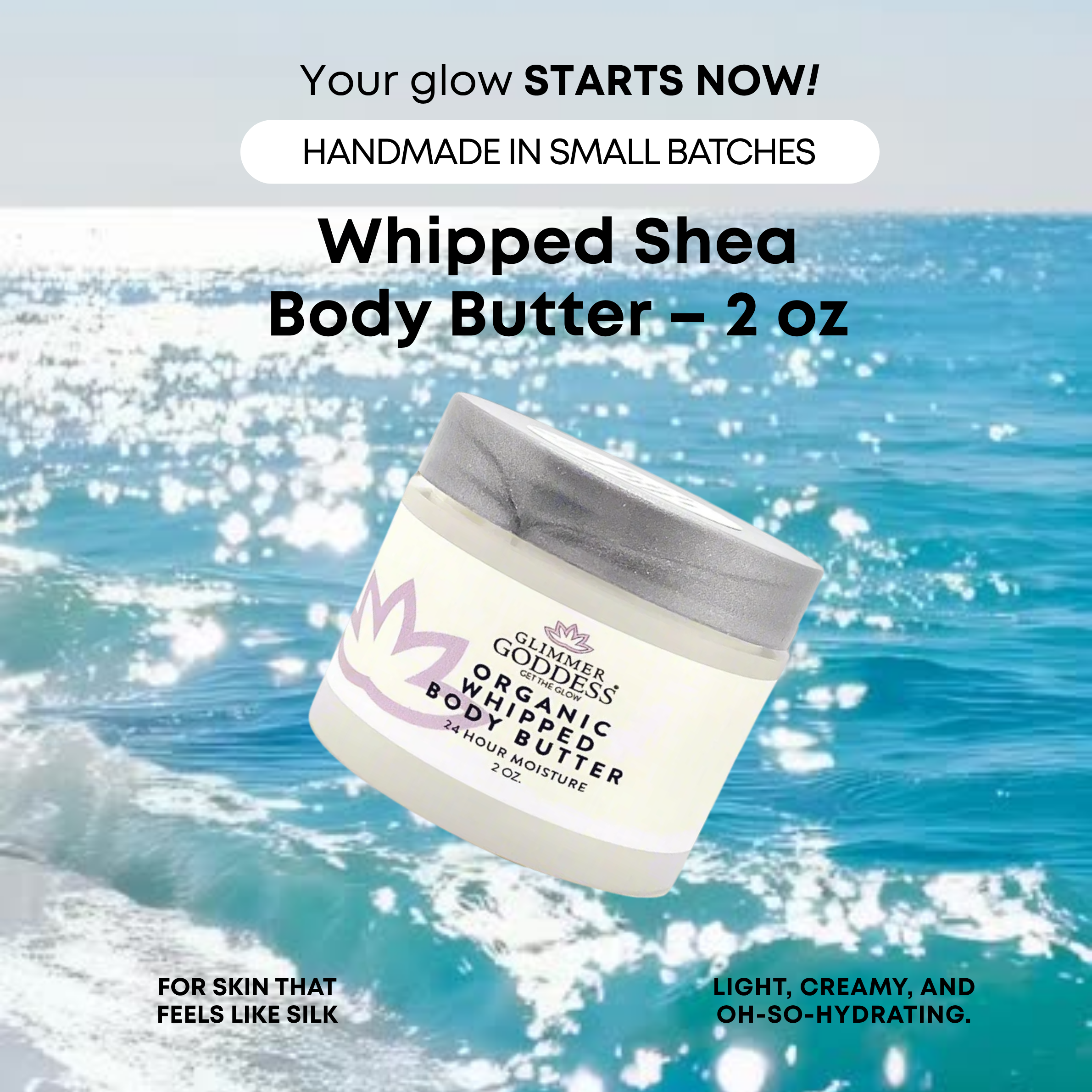 Organic Whipped Body Butter 2 oz – Mini Travel Size for Dry Skin & Eczema