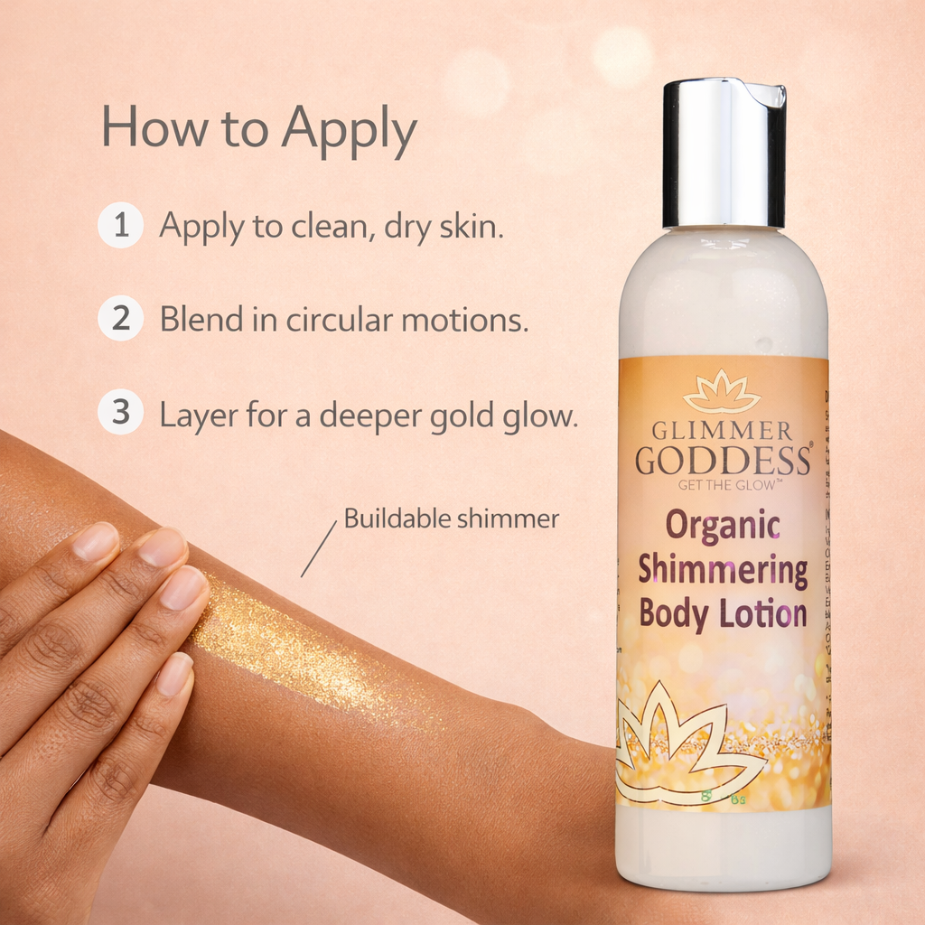 Organic Gold Shimmer Body Lotion – Buildable Luminous Glow