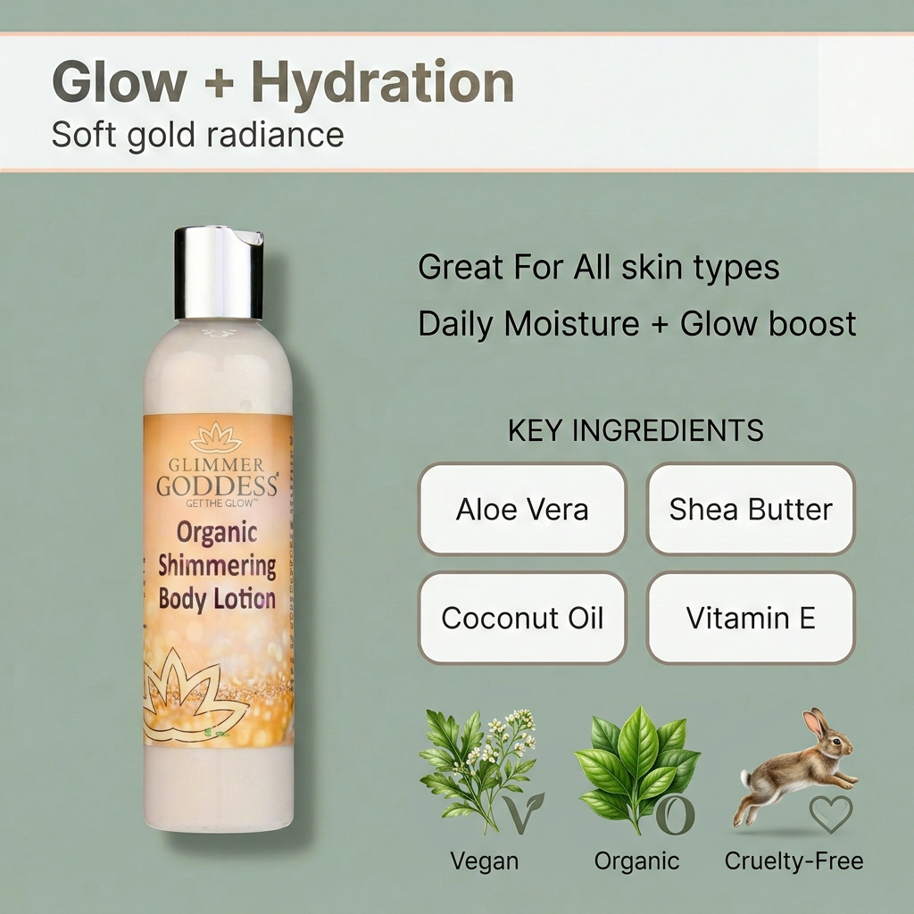 Organic Gold Shimmer Body Lotion – Buildable Luminous Glow