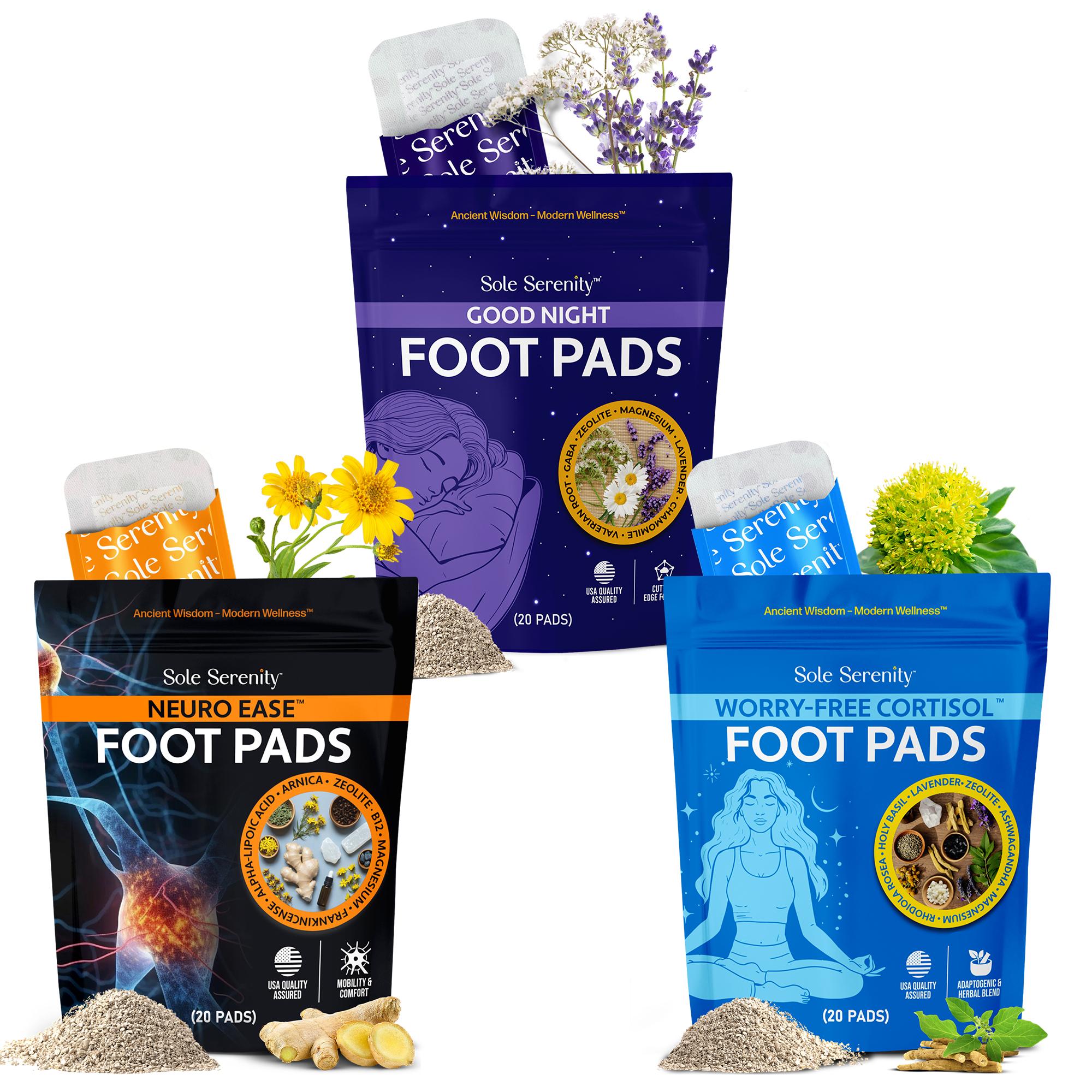 Lure Essentials neuropathy and cortisol detox bundle with Good Night sleep foot pads and NeuroEase for nerve relief and relaxation.