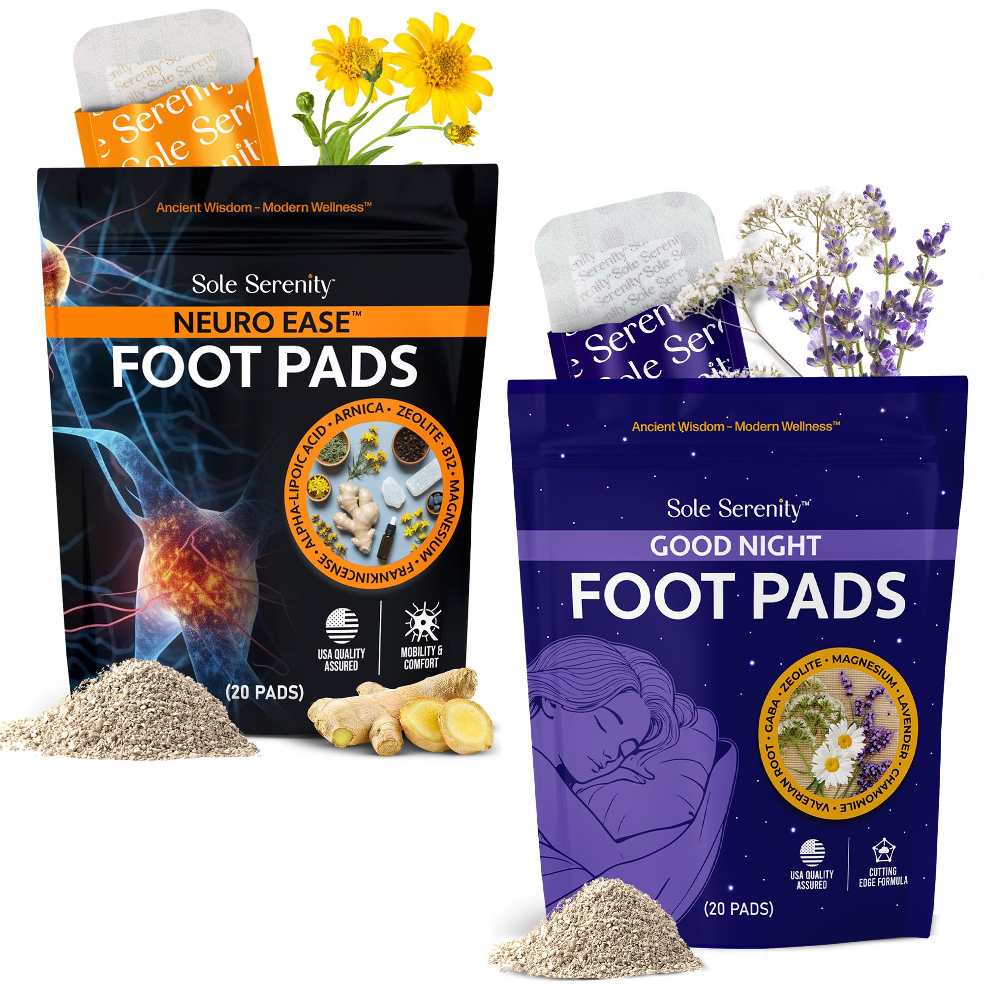 Lure Essentials neuropathy and sleep detox bundle featuring Good Night Foot Pads and NeuroEase for soothing relief
