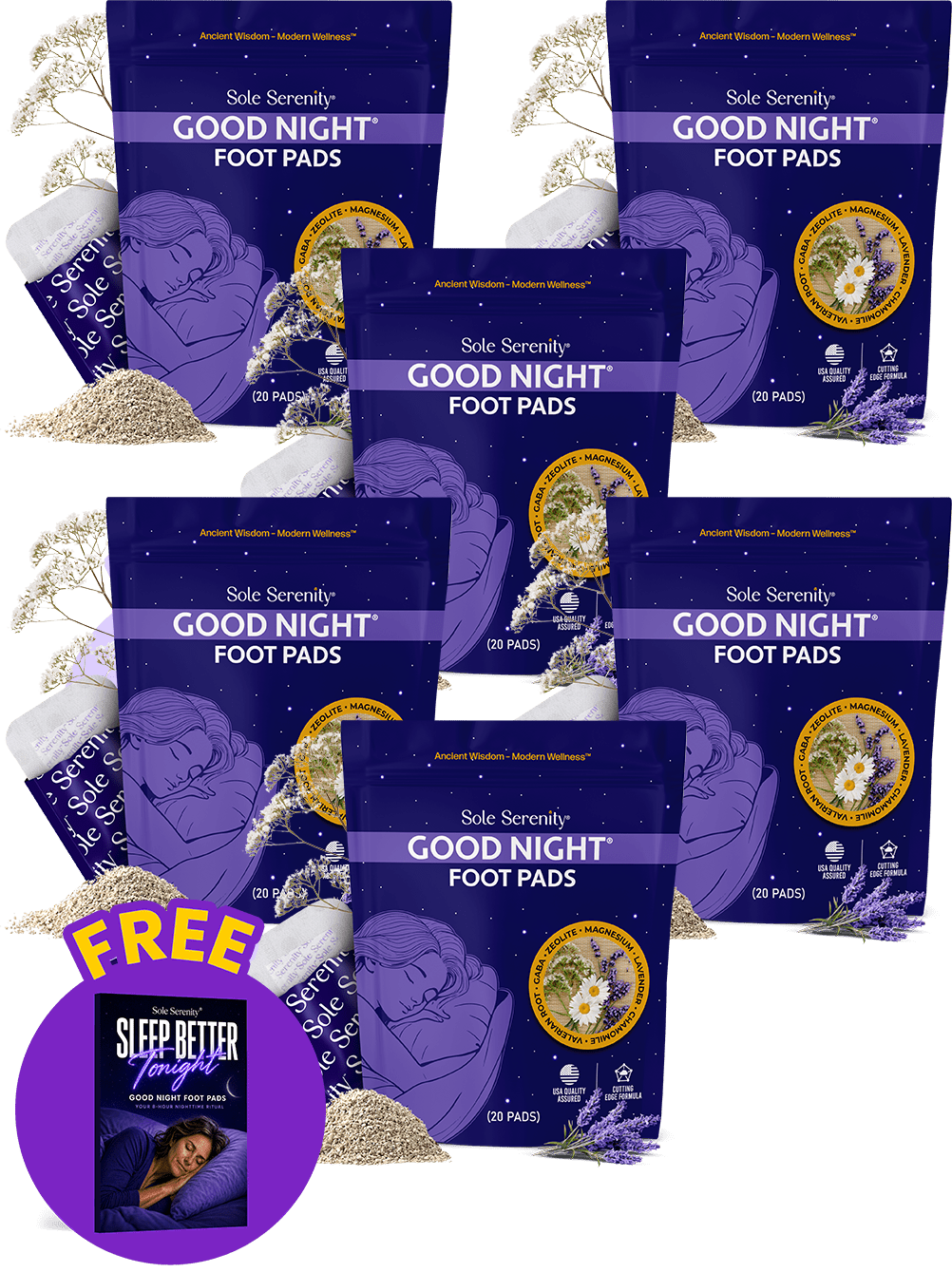 Lure Essentials Good Night Sleep and Detox Foot Pads package with graphic design and product branding.