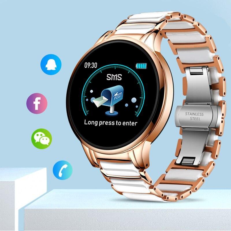 Stevvex ceramic smart sport fitness watch for women with steel belt, heart rate and blood pressure monitor, compatible with Android and iOS