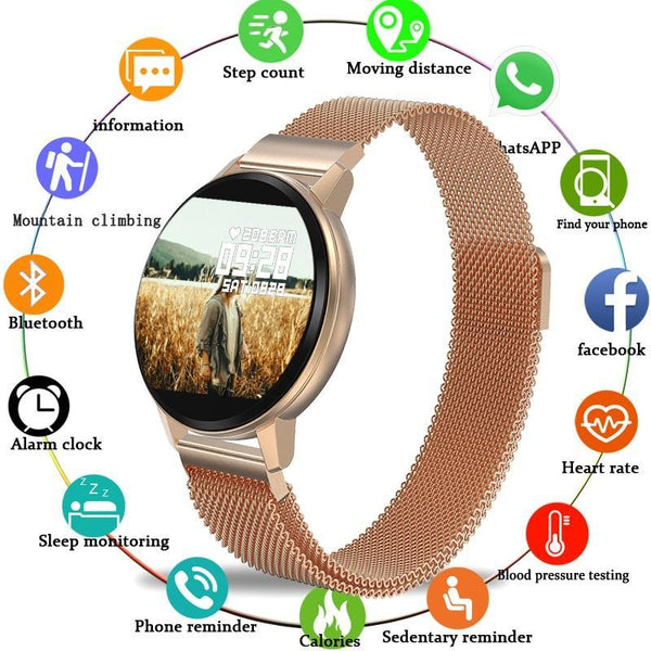 Stevvex smart bracelet watch for women and men, waterproof fitness tracker with modern luxury design and digital display.