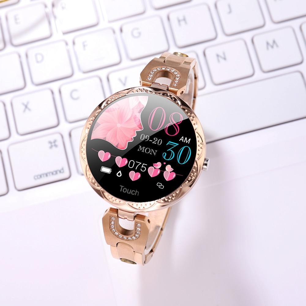 Stevvex women's waterproof smartwatch with heart rate monitor and sports features, displaying a digital screen with fitness data.