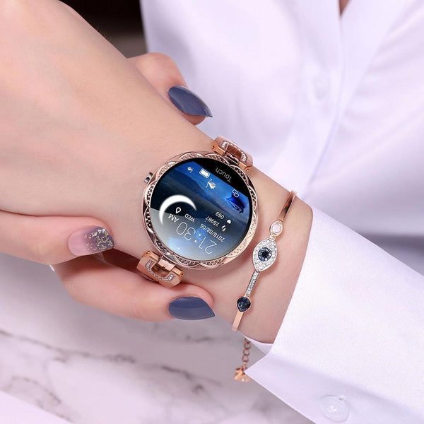 Stevvex women's waterproof smart watch with heart rate monitor, fitness tracking, and sleek design for active women.