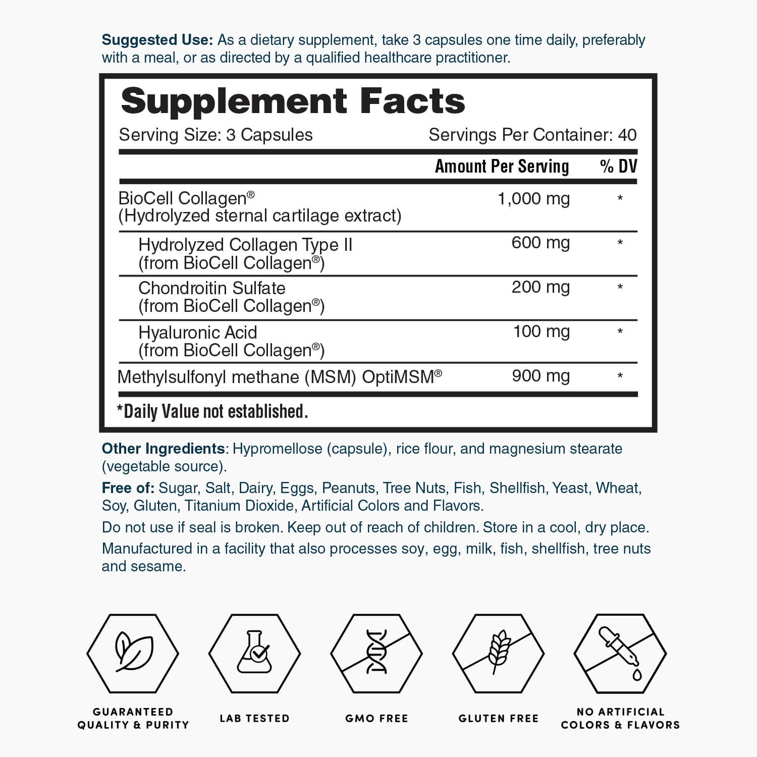 Nature's Lab Hyaluronic Acid with BioCell Collagen and OptiMSM capsules, dietary supplement for skin hydration and joint health.