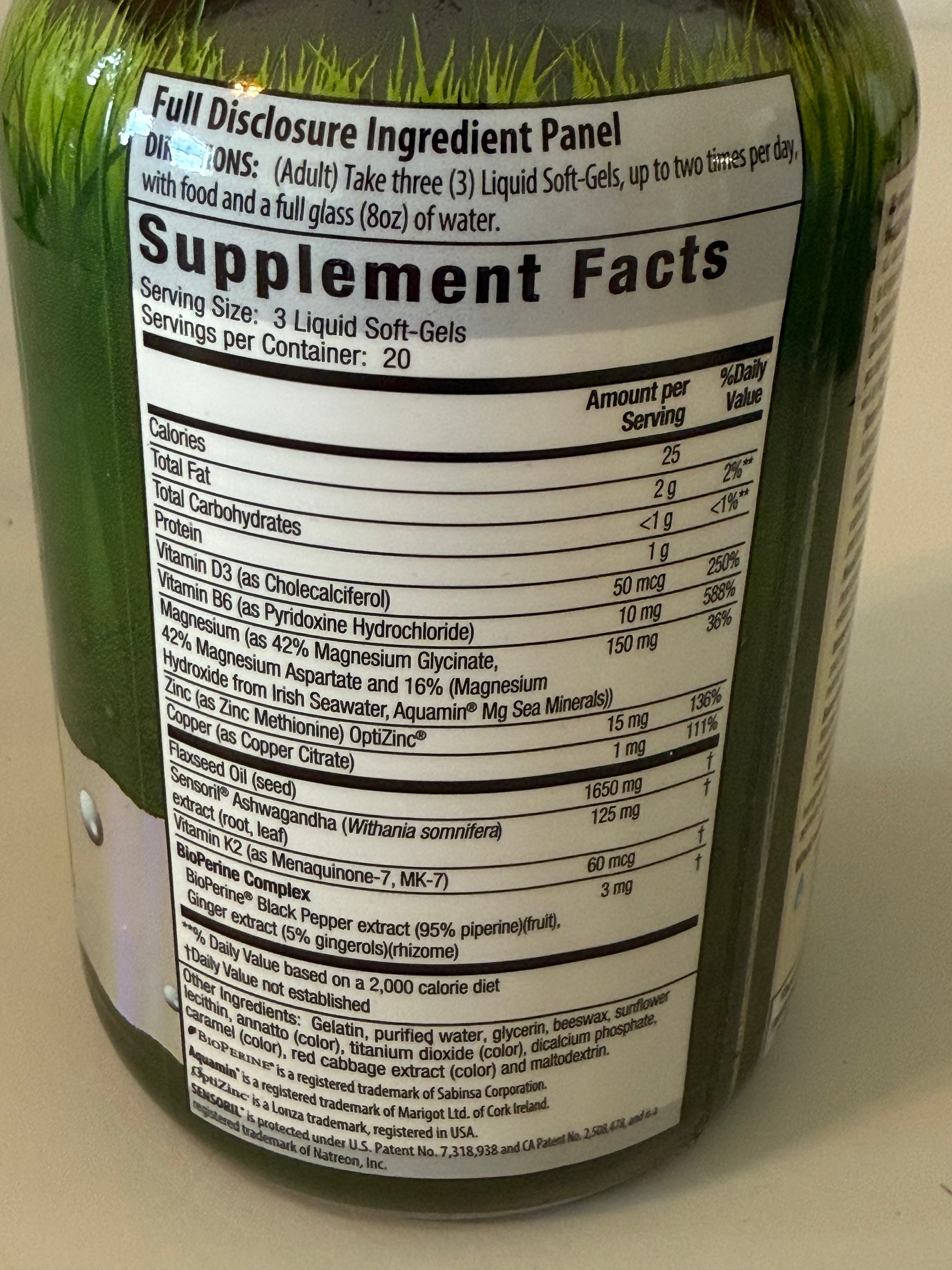 Magnesium + Ashwagandha Liquid Softgels | Stress Relief, Mood & Recovery Support, 60 CT