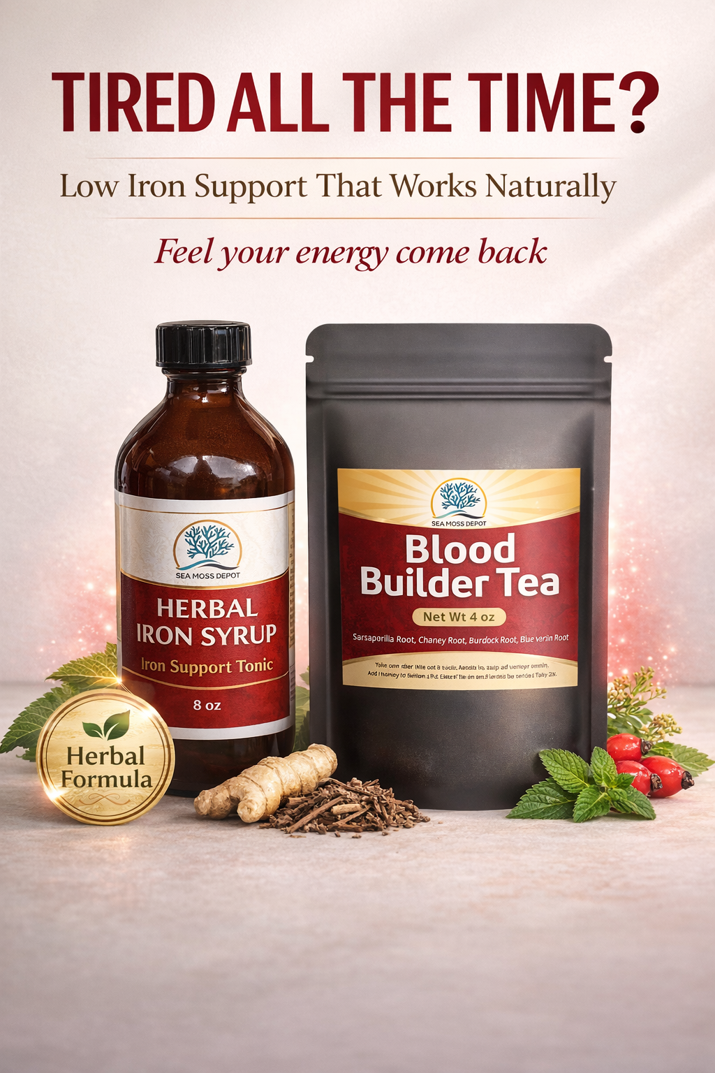 Anemia Support Bundle – Herbal Iron Syrup & Blood Builder Tea for Energy & Vitality