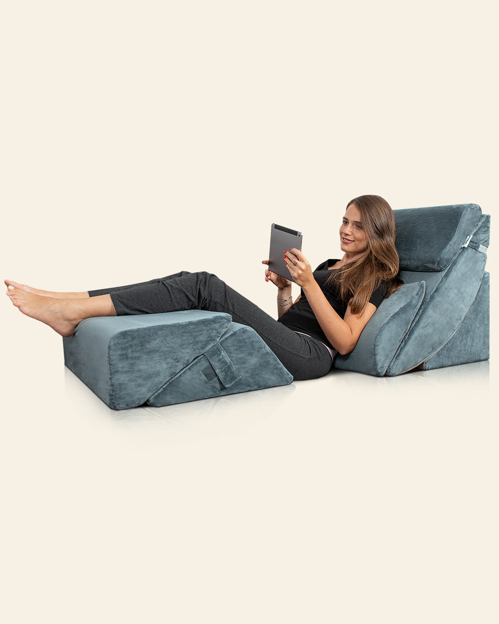 Lunix LX13 6-piece bed wedge pillow set in navy, adjustable support cushions for legs and body, health and comfort aid.