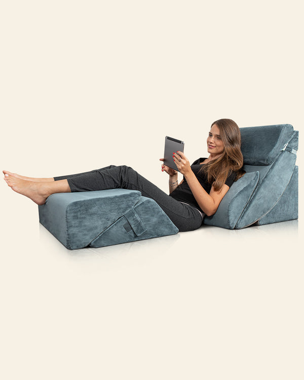 Lunix LX13 6-piece bed wedge pillow set in navy, adjustable support cushions for legs and body, health and comfort aid.