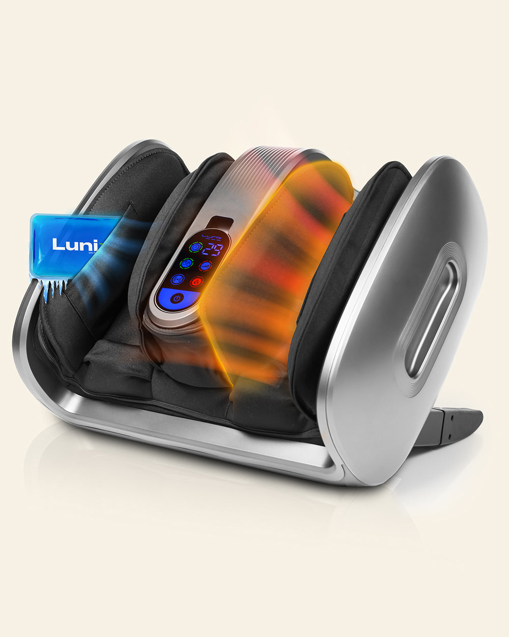 Lunix LX21 foot and calf massager in granite gray with remote, designed for neuropathy and plantar fasciitis relief.
