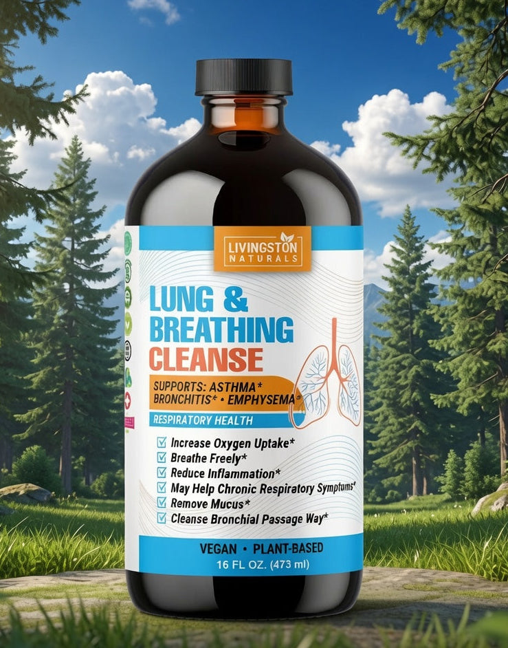 Vegan supplement bottle of VeggieVerve Lung & Breathing Cleanse herbal tonic, featuring natural ingredients for respiratory support.