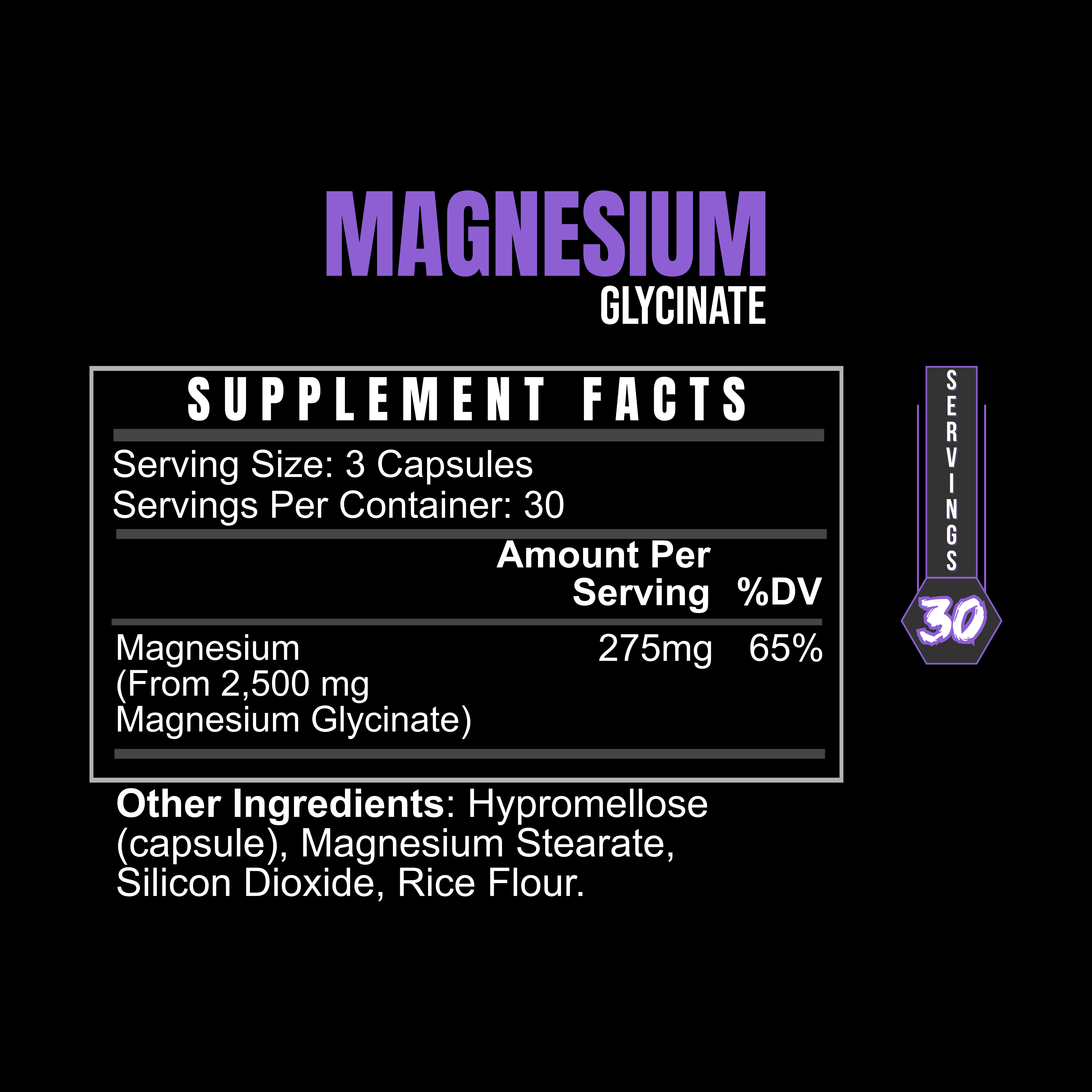 BlackLabel Supplements magnesium glycinate supplement facts label showing nutritional details and ingredients.