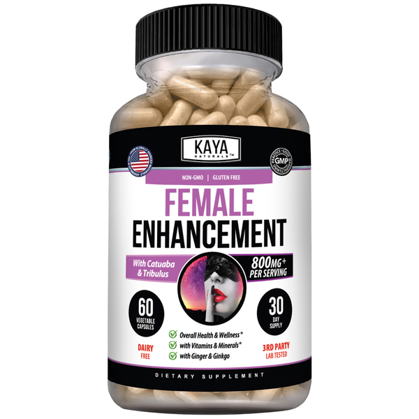 Female enhancement supplement from Kaya Naturals in a sleek bottle, designed to support women’s health and wellness.