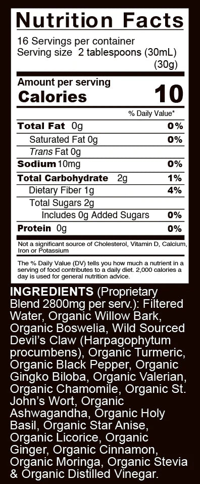 Vegan supplement bottle of VeggieVerve Back Pain & Sciatica Organic Liquid Herbal Formula with herbal ingredients and dropper cap