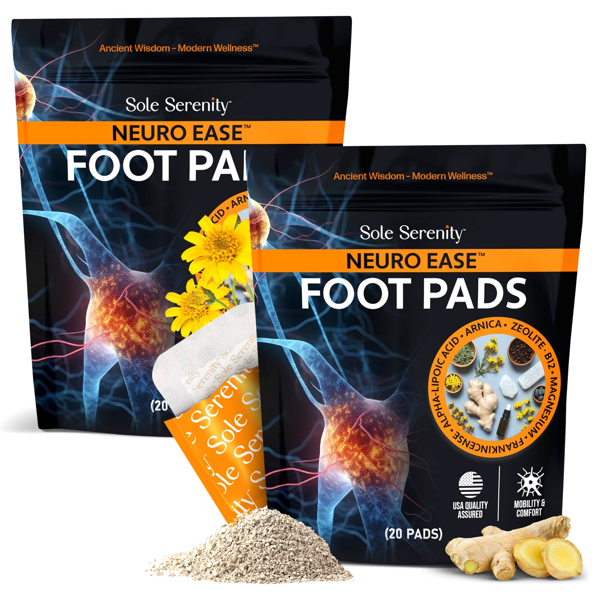 Two packs of Lure Essentials NeuroCare nerve discomfort support pads designed for foot pain relief.