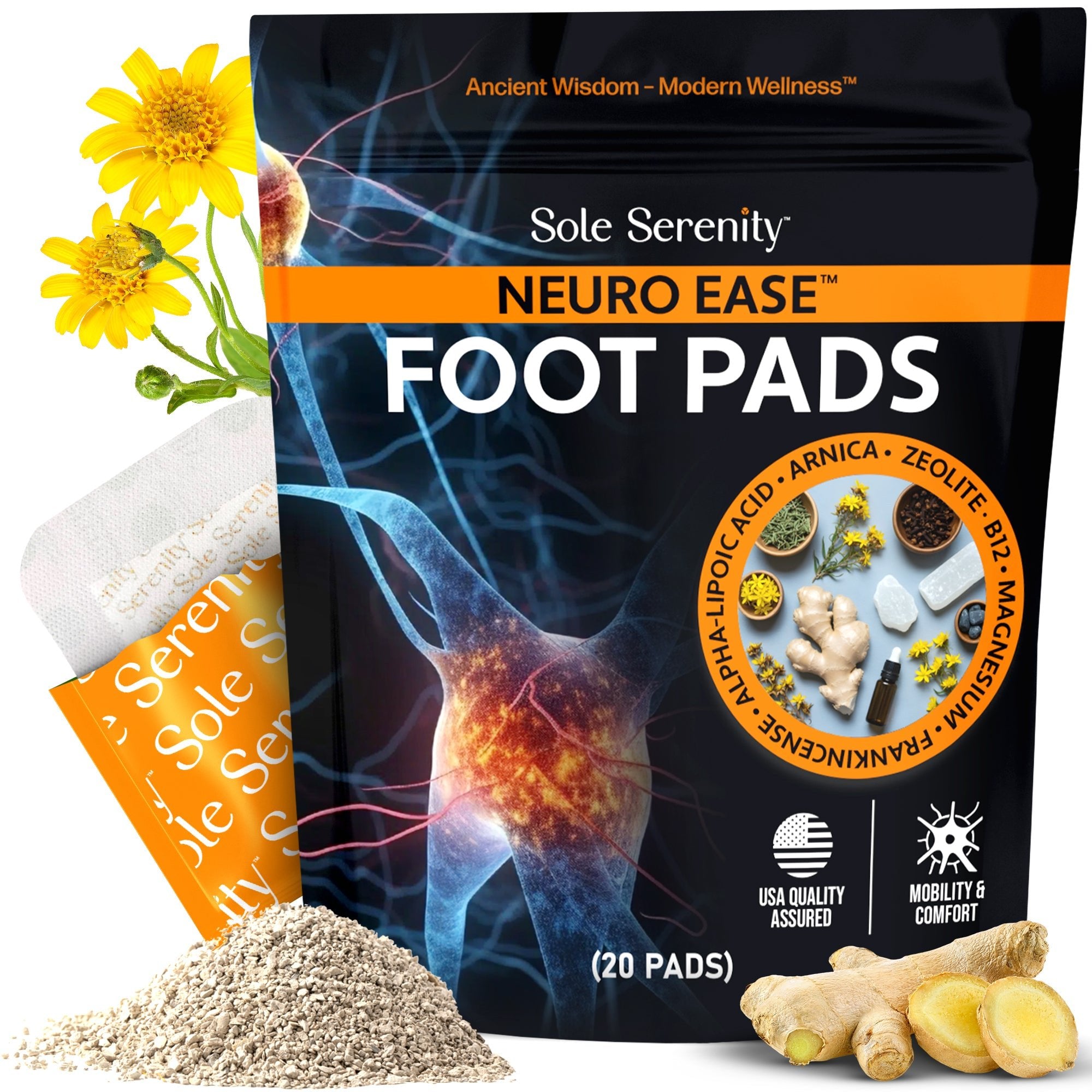 Lure Essentials Advanced Zeolite Detox Foot Pads applied to the soles of feet for cleansing and detoxification.