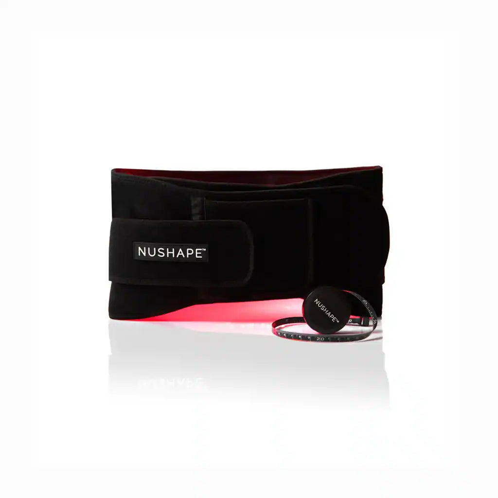 Nushape LipoWrap LED treatment device showing a sleek, adjustable wrap designed for body contouring and fat reduction.