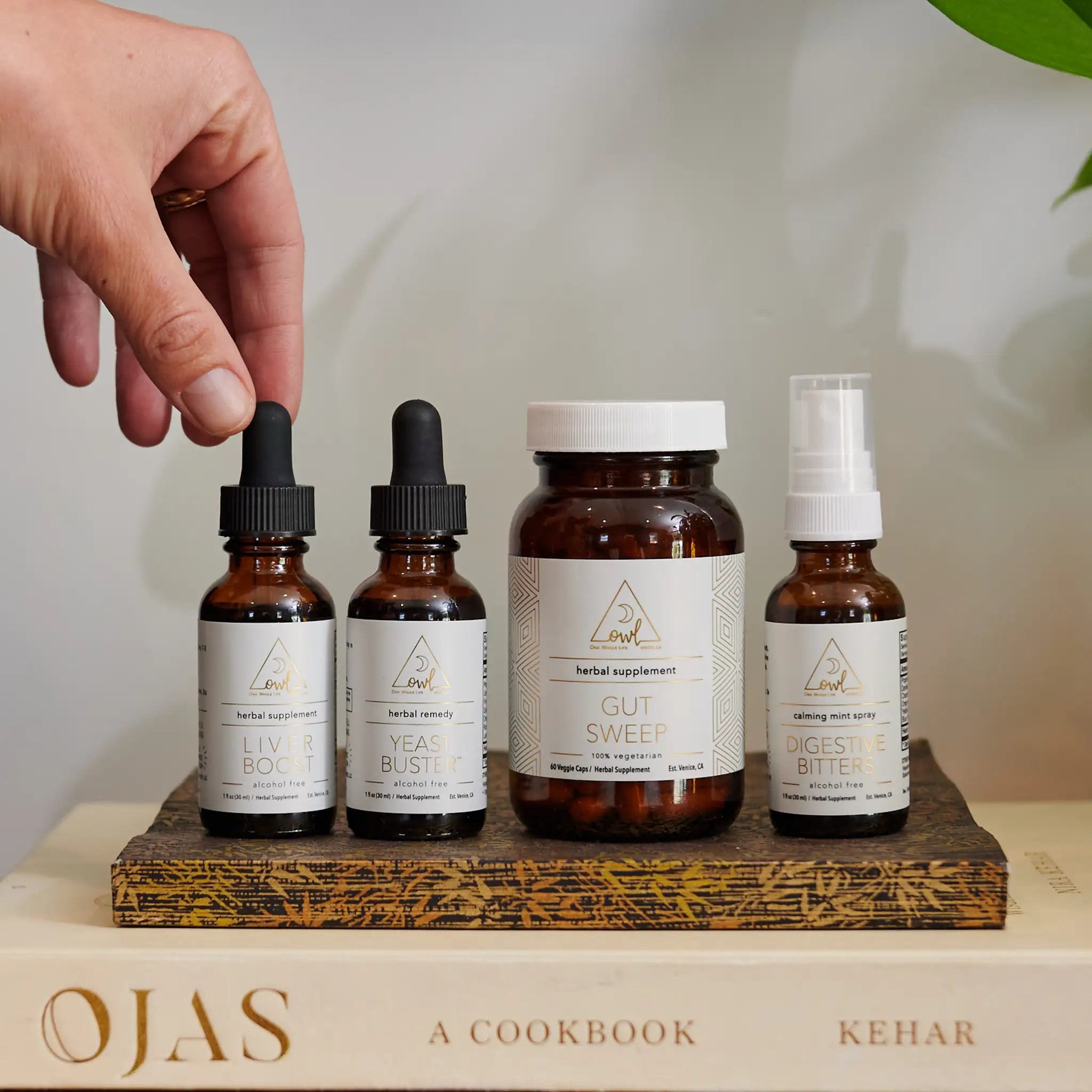 OWL Venice supplement kit featuring organized bottles of dietary supplements in a sleek, modern package.