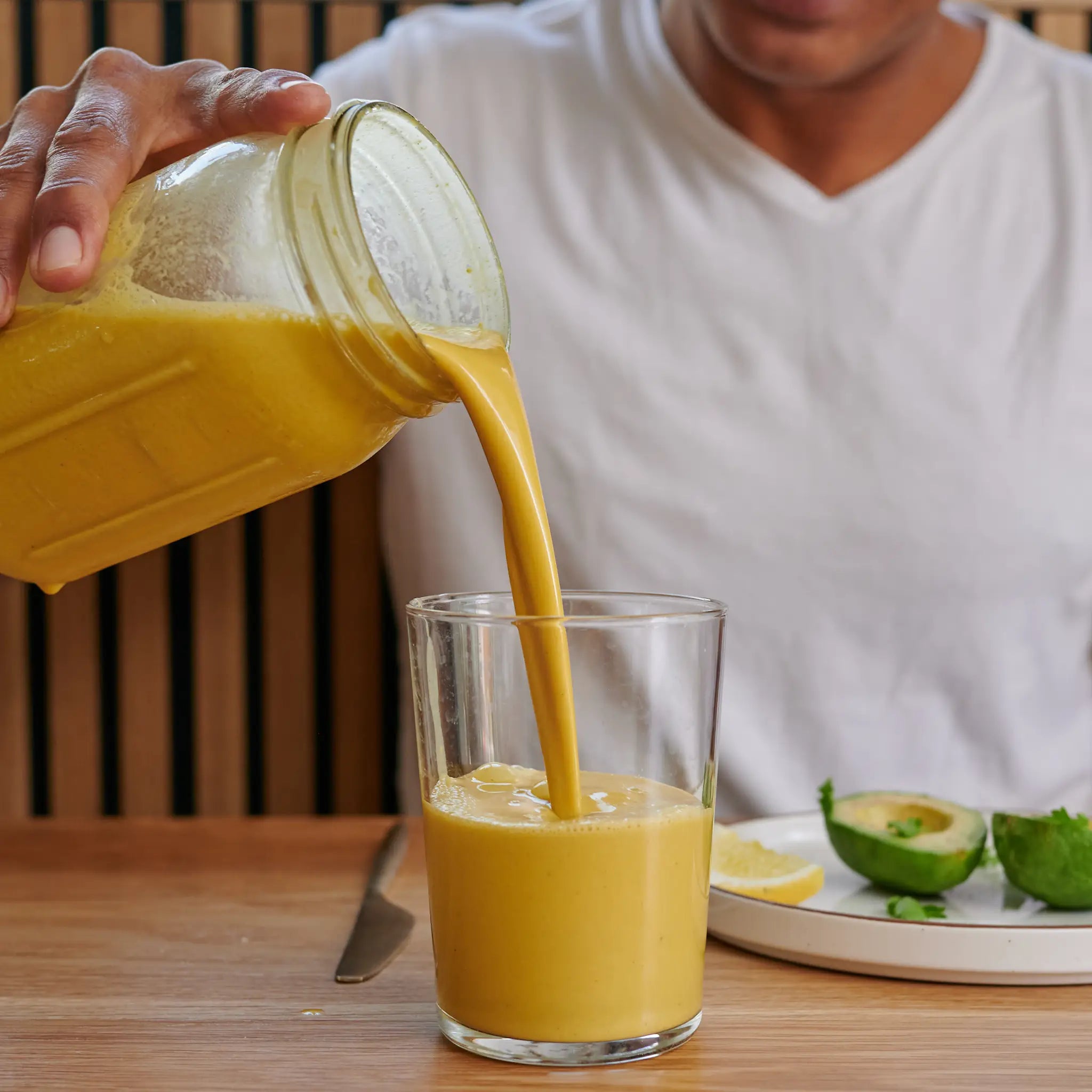 OWL Venice 1-Week Gut Sweep Reset cleanse with golden ginger mylkshake, featuring fresh ginger and natural ingredients in a creamy beverage.