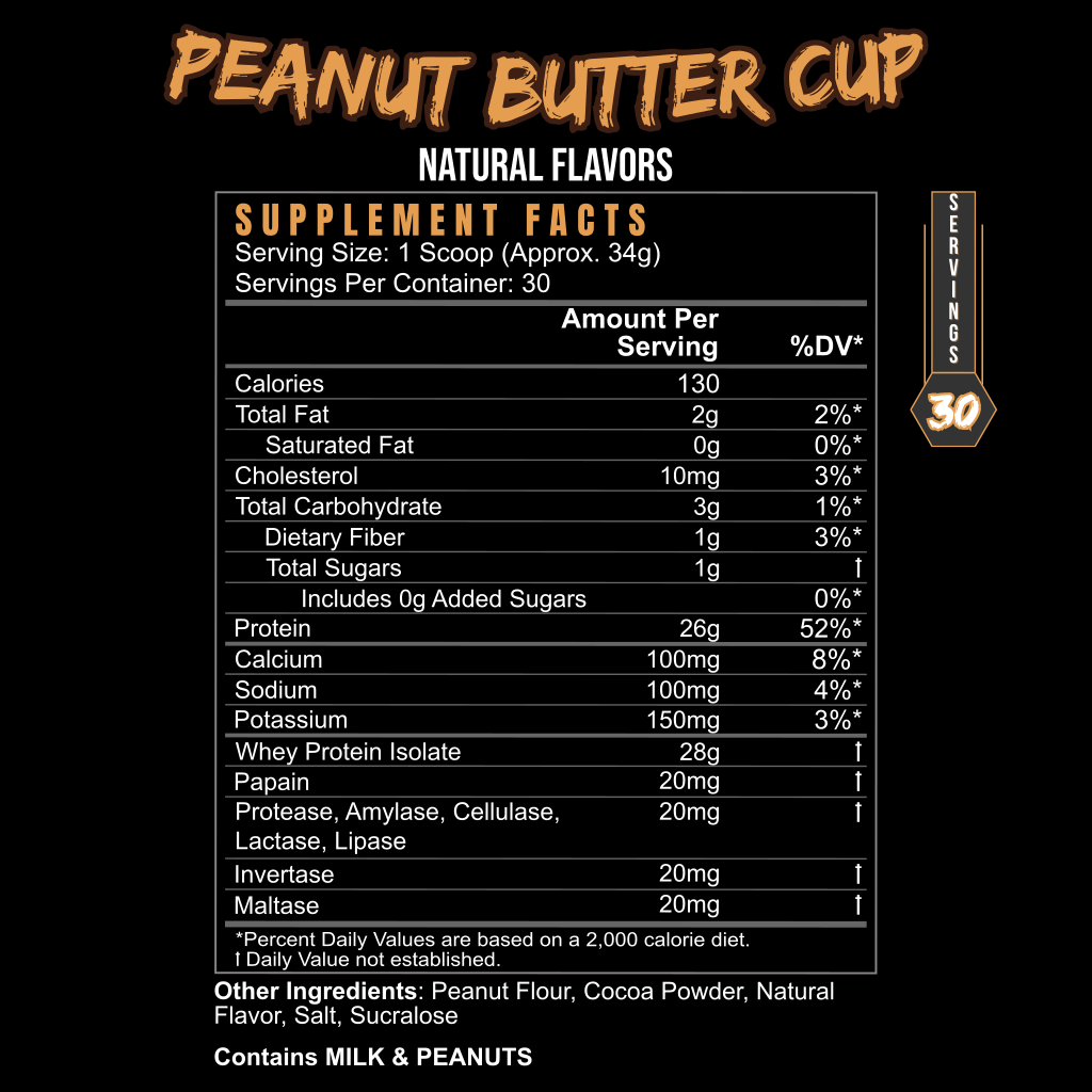 BlackLabel Supplements POST HUSTLE peanut butter cup supplement facts label showing ingredients and nutrition information.