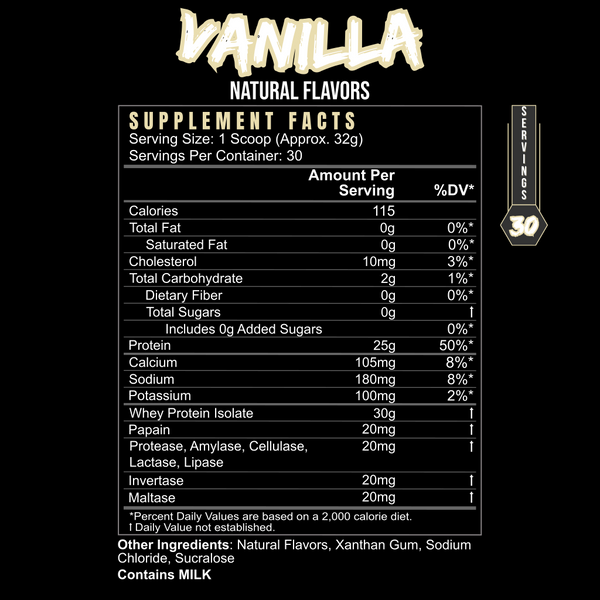 BlackLabel Supplements Post Hustle vanilla supplement facts label showing ingredients and nutritional information.