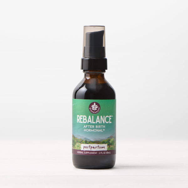 Postpartum ReBalance herbal supplement by WishGarden Herbs, featuring natural ingredients for hormonal support after birth.