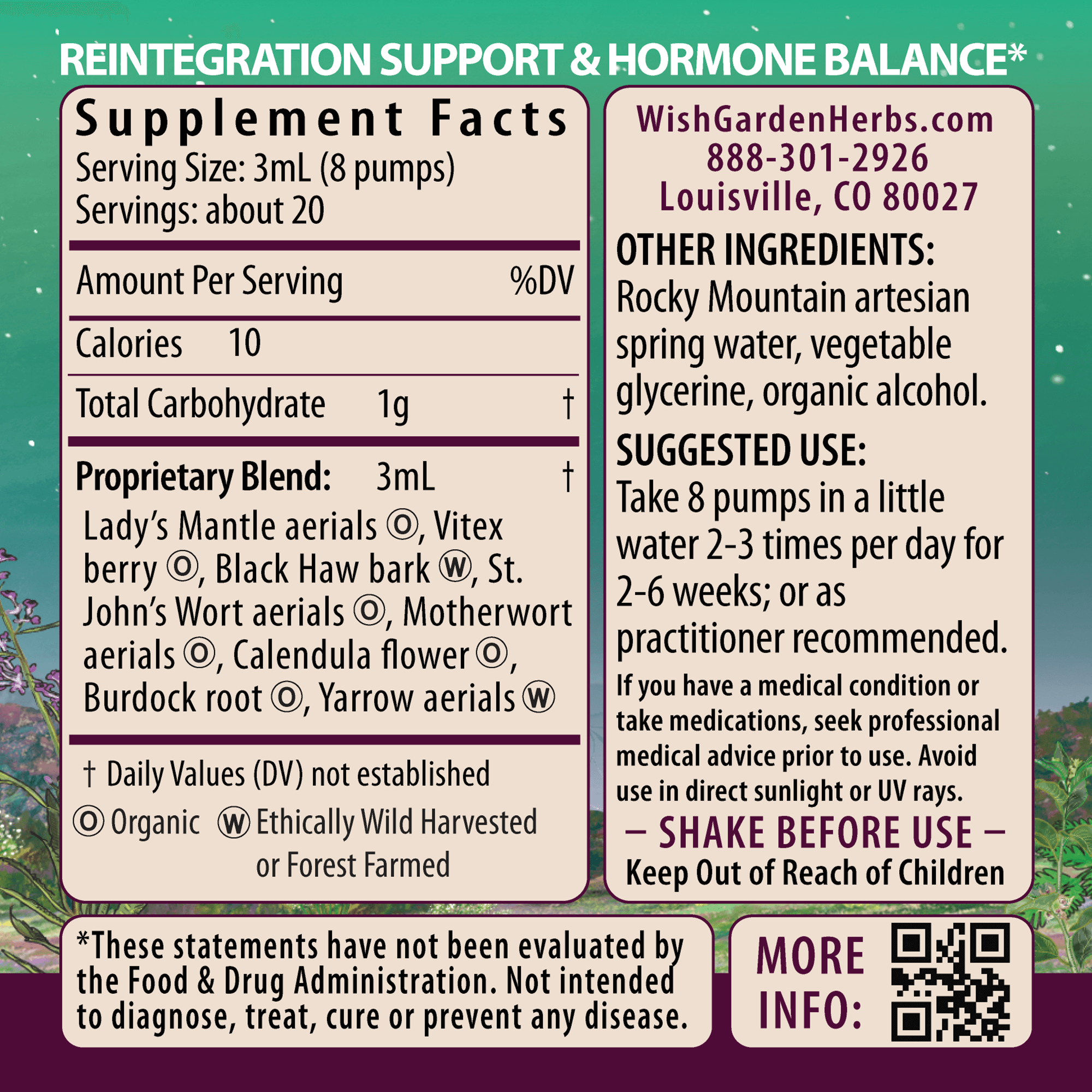 Postpartum ReBalance herbal supplement by WishGarden Herbs, featuring natural ingredients for hormonal support after birth.